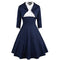 2-pieces Design Vintage Women Color Blocking Three-quarter Sleeves Dress