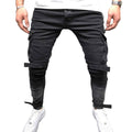 Fashionable Men Black Pocket Design Slim Fit Jeans