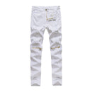 Men Cotton Solid Color Ripped Feet Jeans