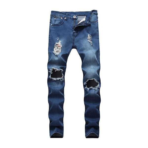 Casual Men Low Waist Slim Fit Ripped Denim Pants