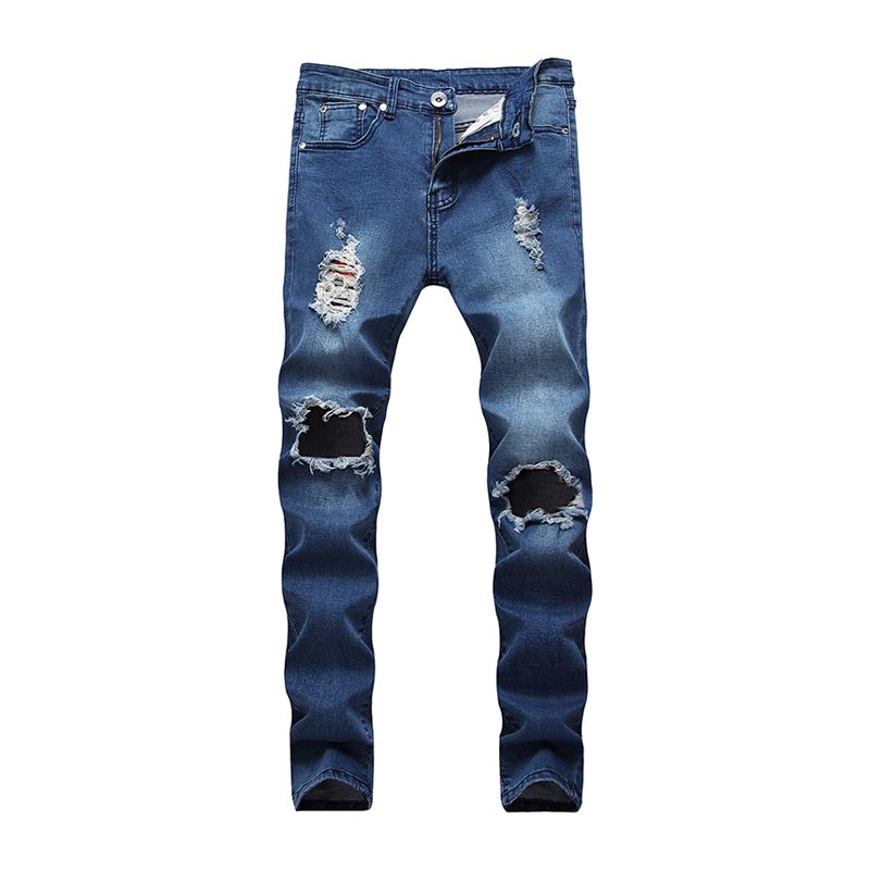 Casual Men Low Waist Slim Fit Ripped Denim Pants