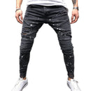 Men Cotton Dots Printed Slim Fit Ripped Pencil Jeans