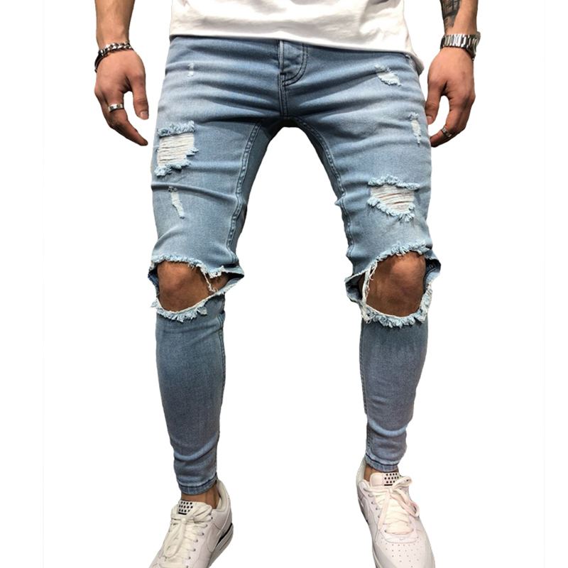 Men Unique Ripped Stretchy Denim Jeans