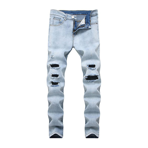 Men Blue Ripped Tight Casual Denim Jeans