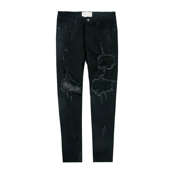 Men Solid Color Stretchy Slim Fit Jeans With Holes