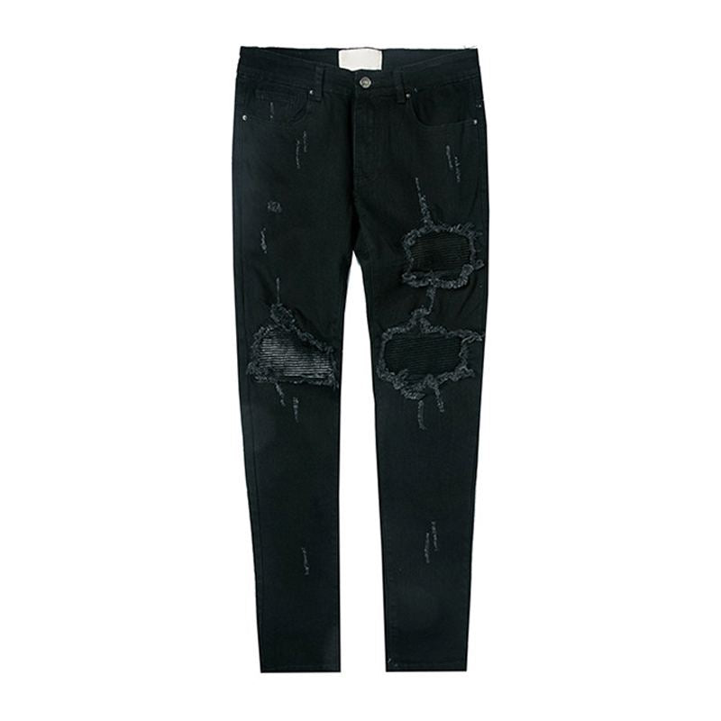 Men Solid Color Stretchy Slim Fit Jeans With Holes