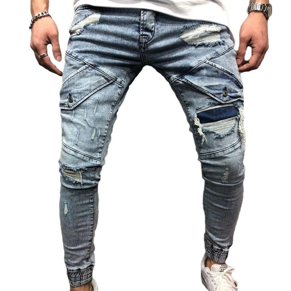 Hot Sale Men Patchwork Slim Fit Denim Jeans