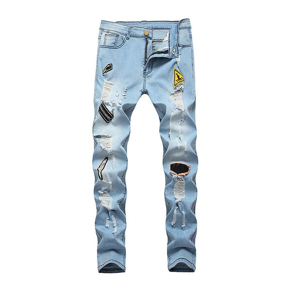 High Street Men Unique Applique Slim Fit Jeans