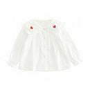 Cute Girls Cotton Embroidered Peter Pan Collar Button Blouse