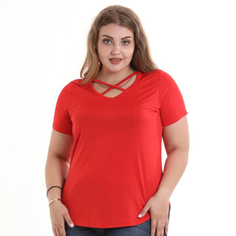 Women Short Sleeves Simple Design Solid Color Casual Top