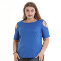 Hot Sale Plus Size Women Solid Color Cool-shoulder T-shirt