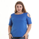 Hot Sale Plus Size Women Solid Color Cool-shoulder T-shirt