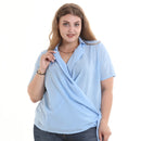 Fashion Bright Color Short Sleeves Unique Lace-up Design Women Plus Size Blouse