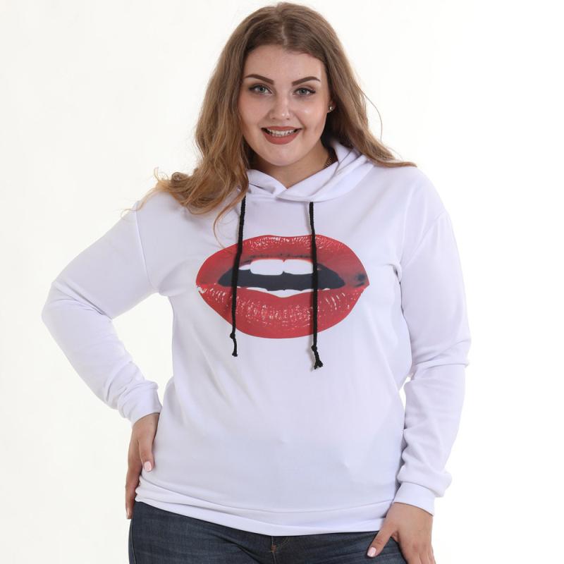 Women Fashion Lip Printed Long Sleeves Casual Style Plus Size Sweatshirt