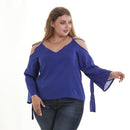 Women Fashion Plus Size Chiffon Cool-shoulder Design Blouse