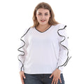 Hot Sale Plus Size Women Unique Ruffle Design Long Sleeves Blouse