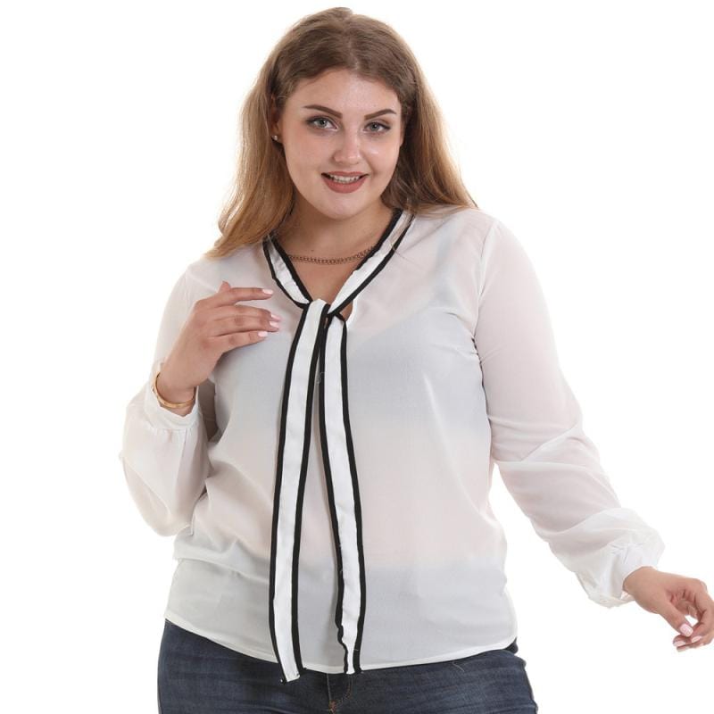 Plus Size Women Solid Color Sweet Lace-up Design Long Sleeves Blouse