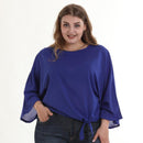 Plus Size Women Solid Color Loose Pattern Chiffon Blouse