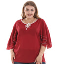 Fashion Double Layers Ruffle Pattern Half Sleeves Women Plus Size Chiffon Blouse