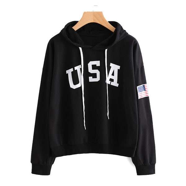 Hot Sale Classic American Flag Pattern Women Casual Hoodies