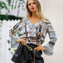 Hot Sale Women Flare Sleeves Casual Geometric Print Blouse