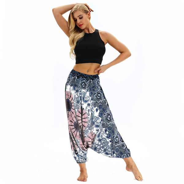 Fashion Lady Loose Pattern Sunflower Printed Yoga Pants