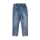 Girls Fresh Floral Embroidered Casual Jeans