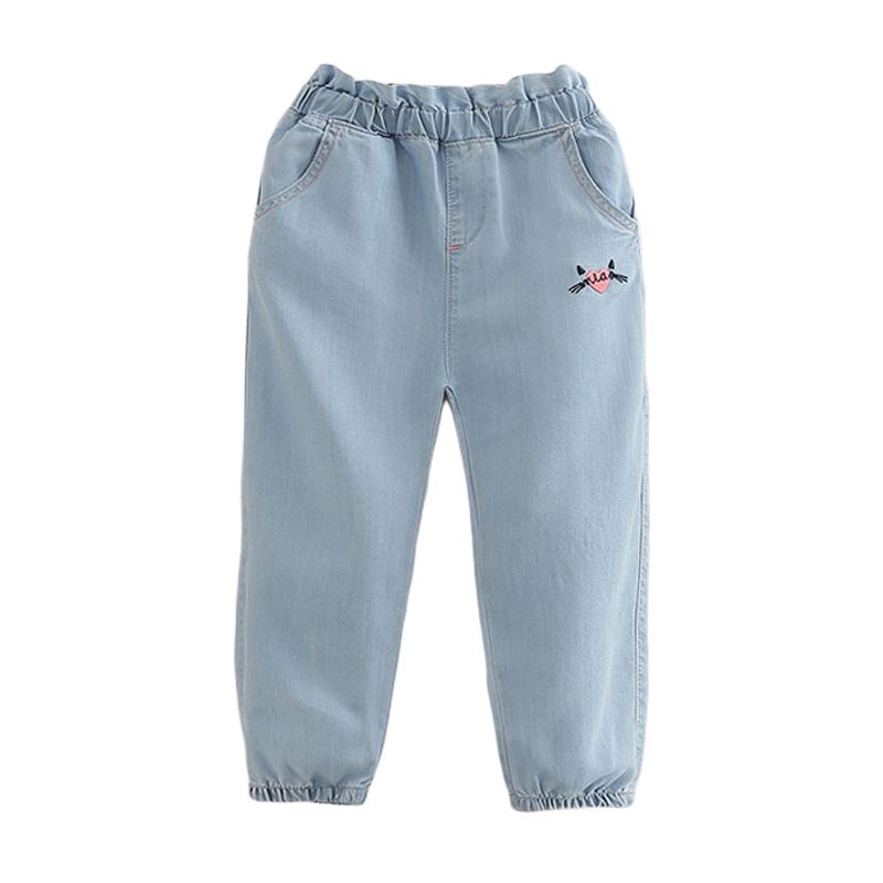 Girls Cotton Heart Embroidered Loose Denim Jeans