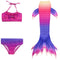 3 Pcs Girls Mermaid Tail Pattern Mixed Color Swimsuits