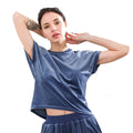 Fashion Vintage Style Velvet Fabric Short-sleeve Women Pullover Sports Top