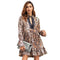 Hot Sale Flouncing Long Sleeves Women Leopard Print Casual Dress