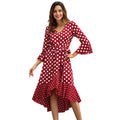 Fashion Polka Dot Printed Women Irregular Hemline Ruffles Casual Dress