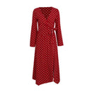 Elegant Women Vintage Style Polka Dot Print Long Sleeves Maxi Dress