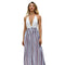 Women Classic Stripes Pattern Sexy Deep V Neck Halter Maxi Dress