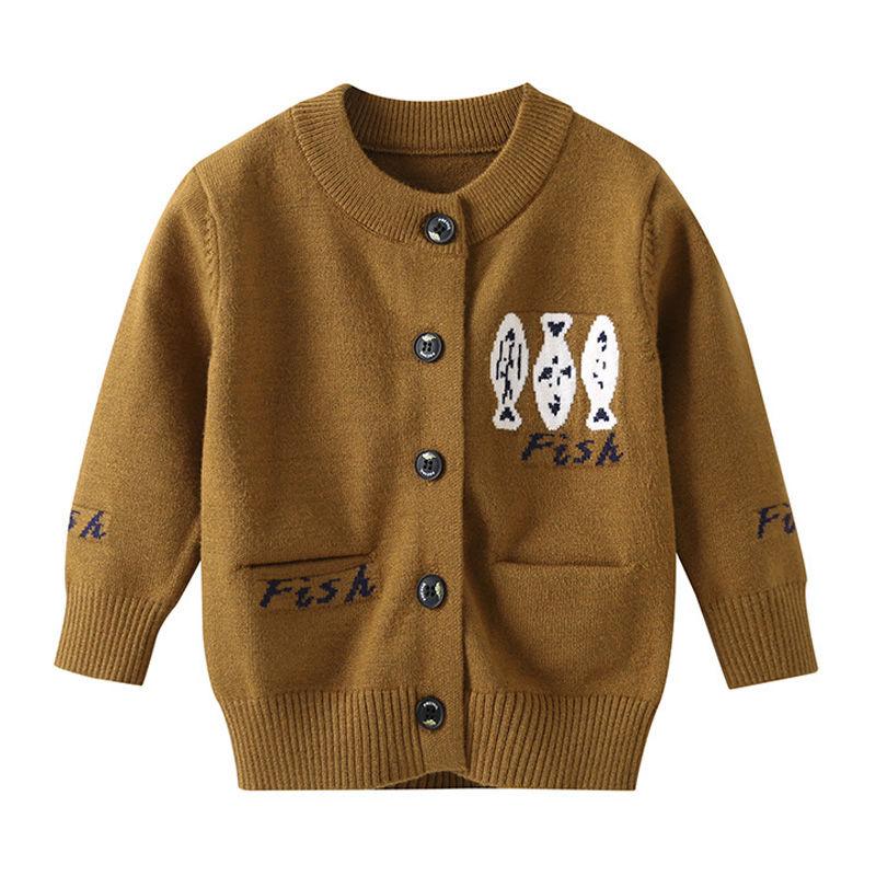 Baby Cotton Fish Printed Knitted Button Outerwear