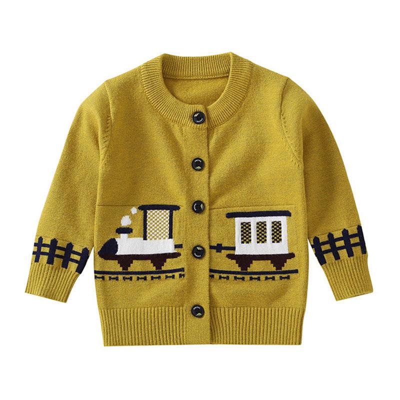 Baby Cotton Train Printed Knitted Button Outerwear