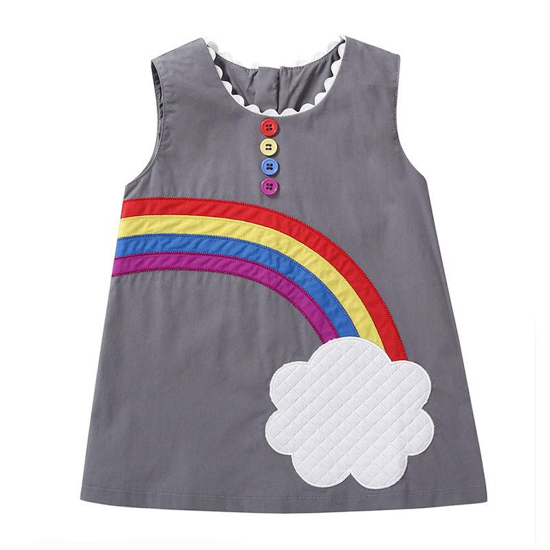 Lovely Girls Cotton Sleeveless Rainbow Applique Dress