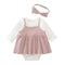 2 Pcs Set Baby Girls Cotton Long Sleeves Patchwork Bodysuit With Headband