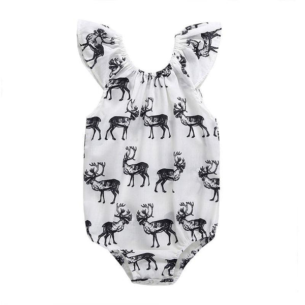 Baby Cotton Deer Printed Ruffle Sleeves Bodysuit