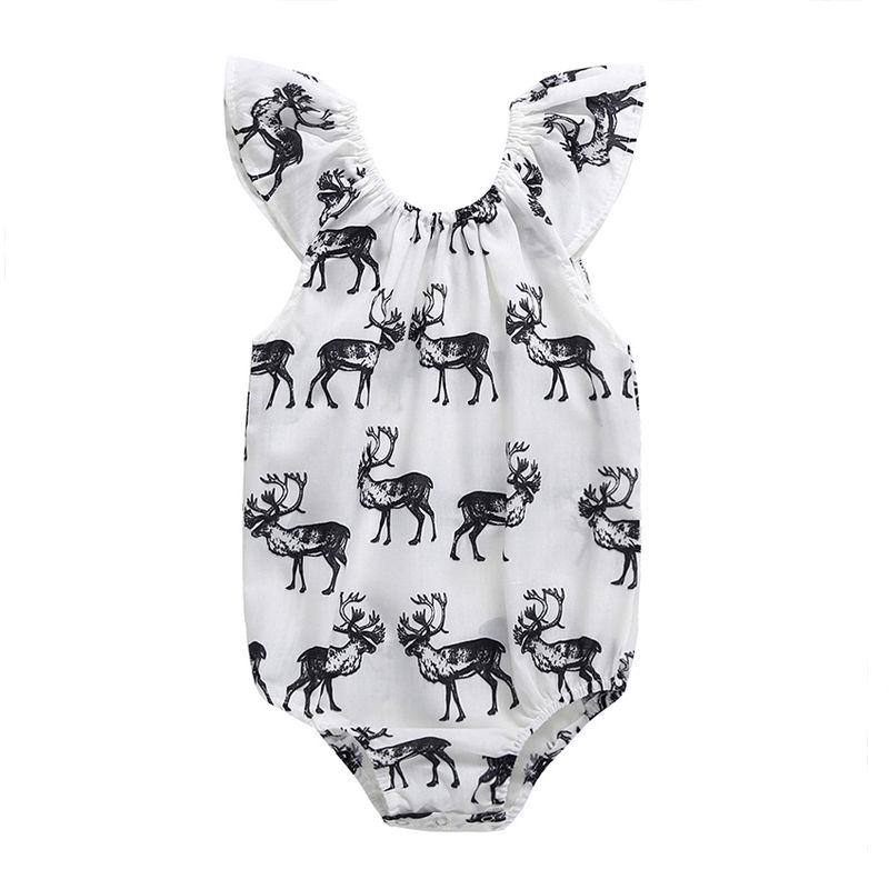 Baby Cotton Deer Printed Ruffle Sleeves Bodysuit