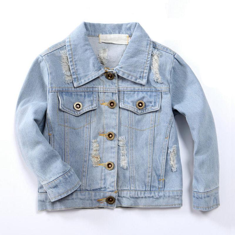 Fashionable Girls Cotton Long Sleeves Ripped Denim Coat