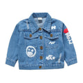 Kids Cotton Letter Printed Long Sleeves Lapel Denim Coat