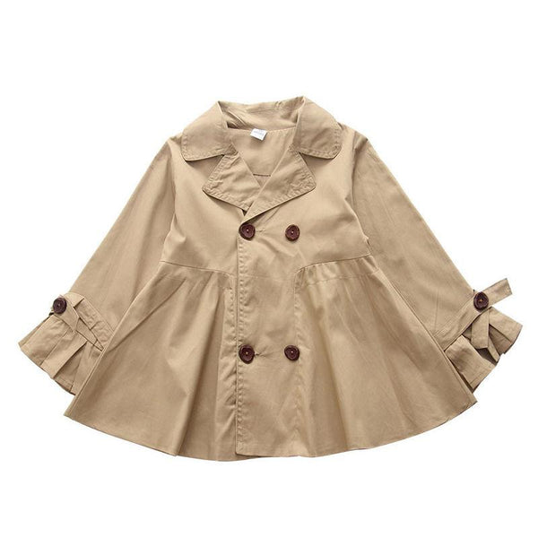 Girls Loose Long Sleeves Lapel Khaki Trench Coat