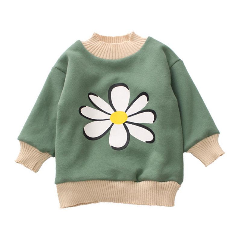 Girls Thickened Cotton Flower Printed Stand Collar Tops