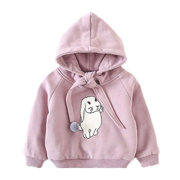 Cute Girls Cotton Bunny Pattern Long Sleeves Lace-up Neck Hoodies