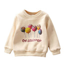 Lovely Lollipop Printed Girl's Round Neck Thickened Cotton Tops