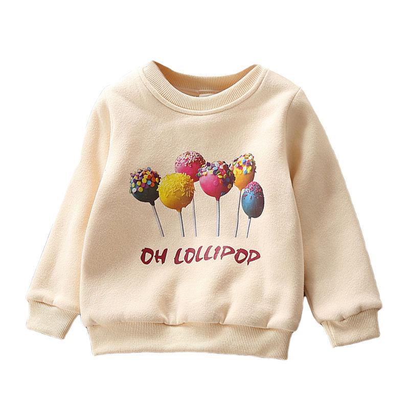 Lovely Lollipop Printed Girl's Round Neck Thickened Cotton Tops