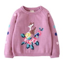 Girls Cotton Pretty Deer Printed Round Neck Knitted Sweaters