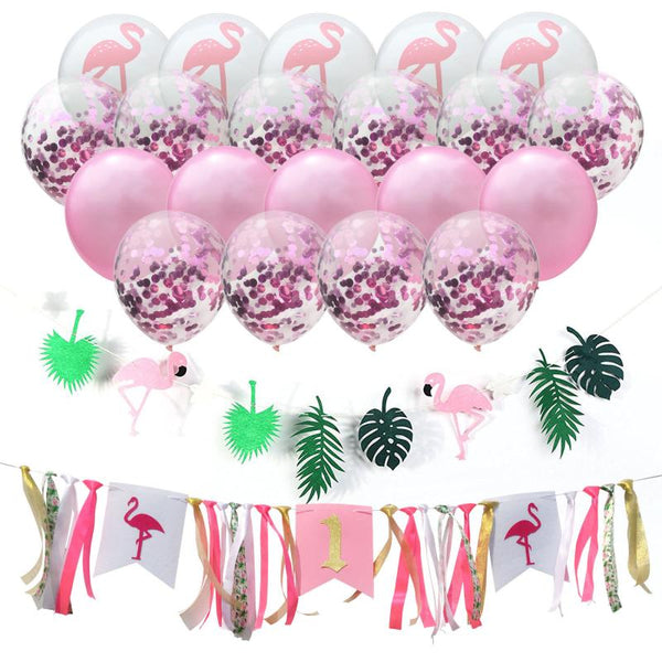 12 Pcs Flamingo Printed Latex Balloons Banner Set Wedding Party Supplies