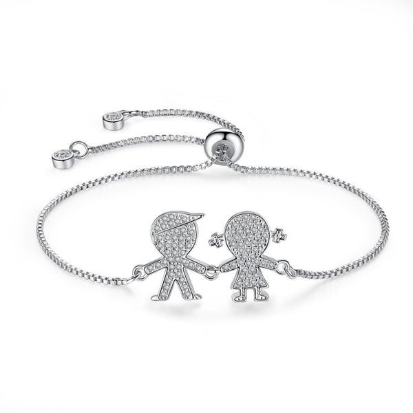 Romantic Couple Gift Jewelry Cartoon Boy And Girl Pattern Brass Bracelet